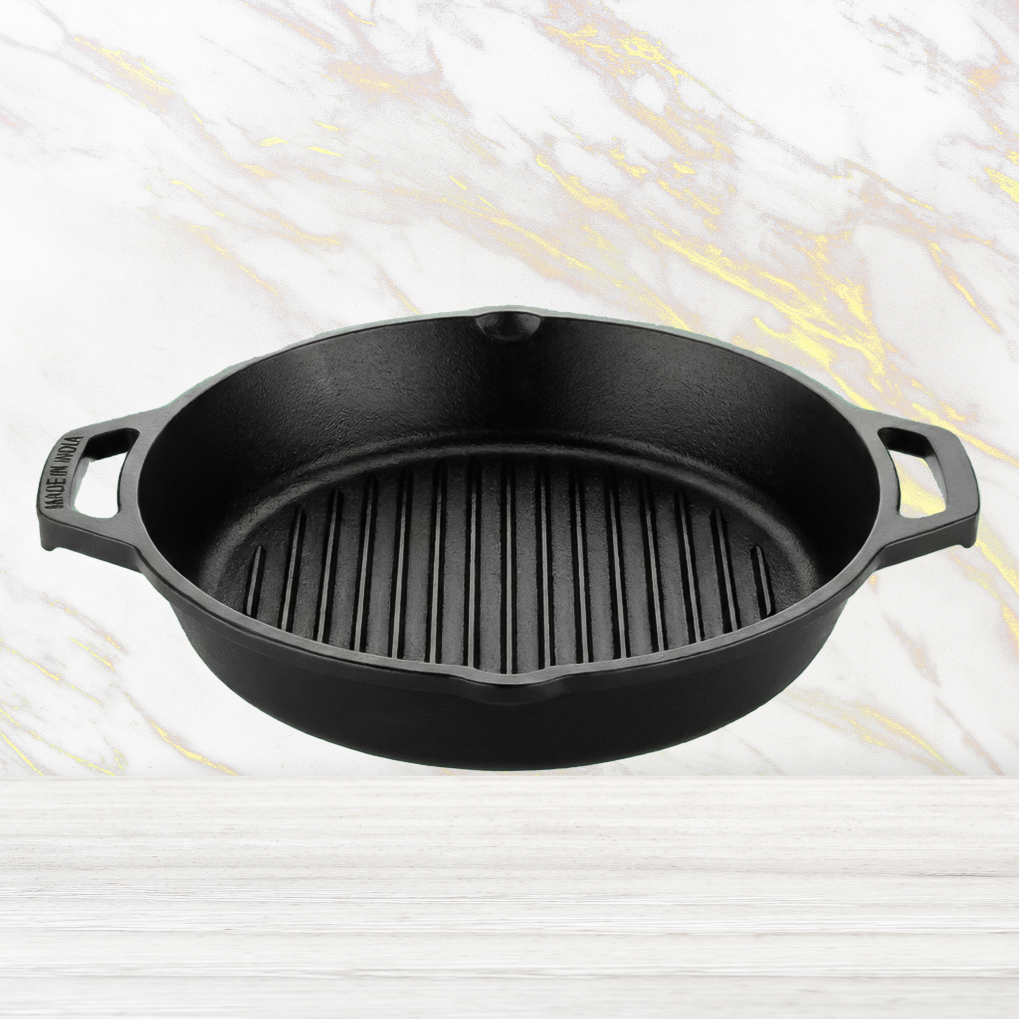 Cast Iron Grill Kadai 10 Inches | Heavy-Duty Ribbed Cast Iron Grill Pan