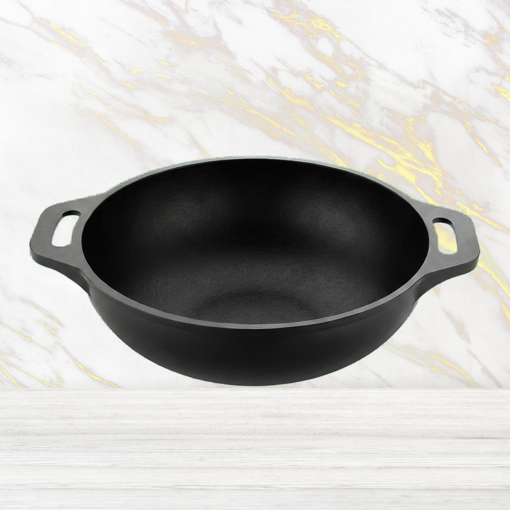 Cast Iron Kadai 10 Inches | Wide Heavy-Duty Iron Cooking Kadai
