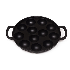 Cast Iron Appam Patra [12 Pit] - 100% Natural & Non-Stick | Pre-Seasoned Oil | Made In India