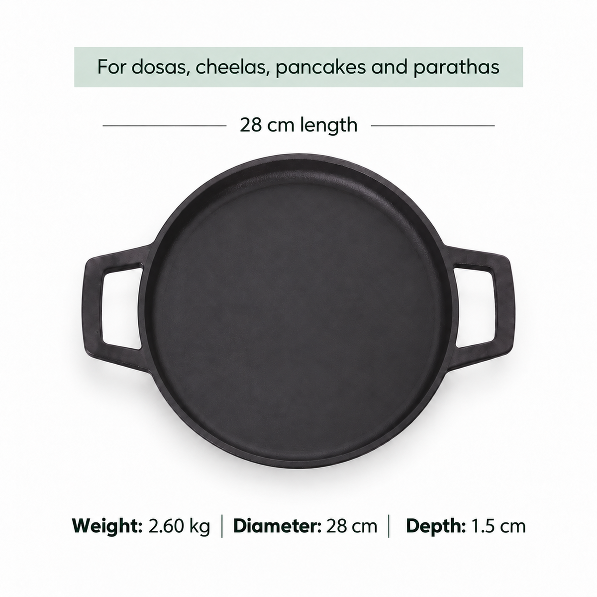 Cast Iron Dosa Tawa Short Handle 28cm