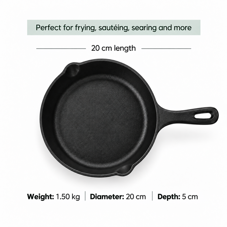 Cast Iron Fry Pan 8 Inches - Heavy-Duty Pre-Seasoned Cooking Pan