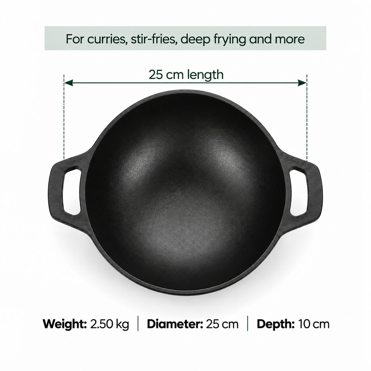 Cast Iron Kadai 10 Inches | Wide Heavy-Duty Iron Cooking Kadai