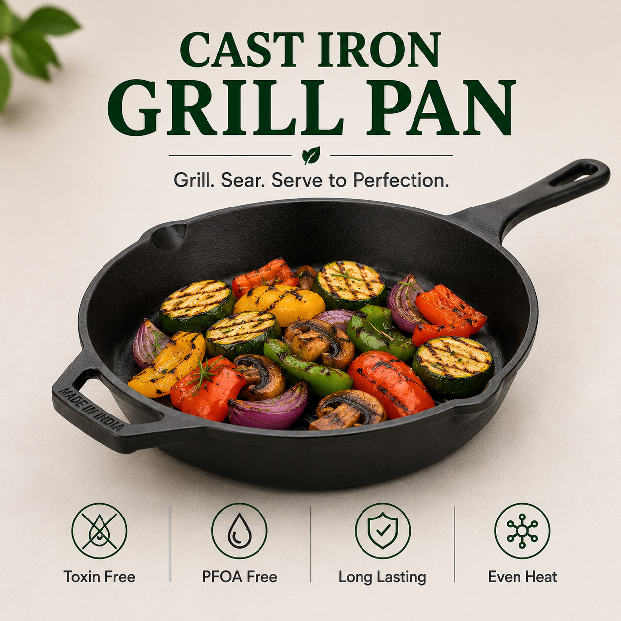Cast Iron Grill Pan | Heavy-Duty Ribbed Grill & Searing Pan