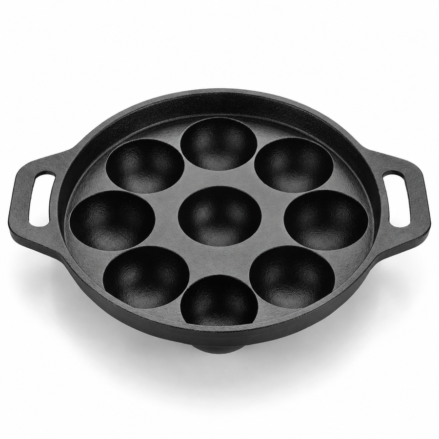 Cast Iron Appam Patra [9 Pit] - 100% Natural & Non-Stick | Pre-Seasoned Oil | Made In India