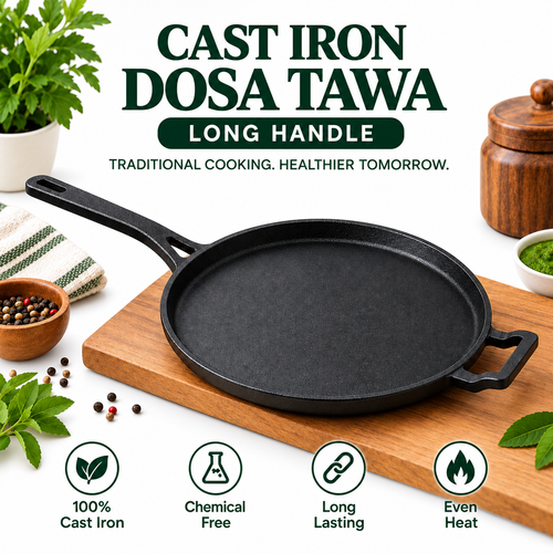 Cast Iron Dosa Tawa - 28cm - 100% Natural & Non-Stick | Pre Seasoned | Made In India