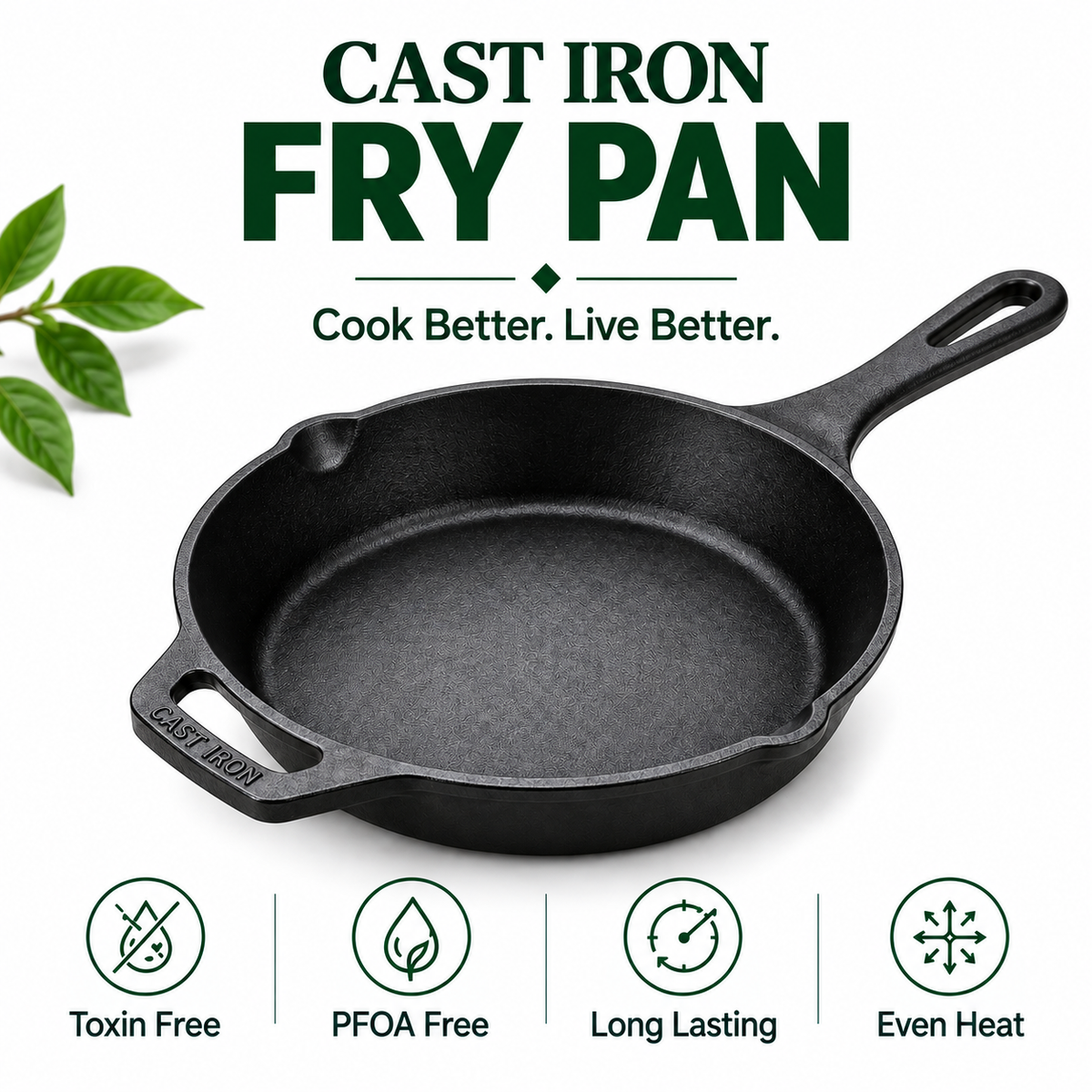Cast Iron Fry Pan 10 Inches | Heavy-Duty Cast Iron Cooking Pan