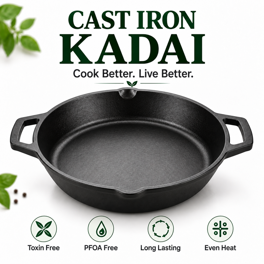 Cast Iron Kadai 10 Inches | Heavy-Duty Traditional Iron Cooking Kadai