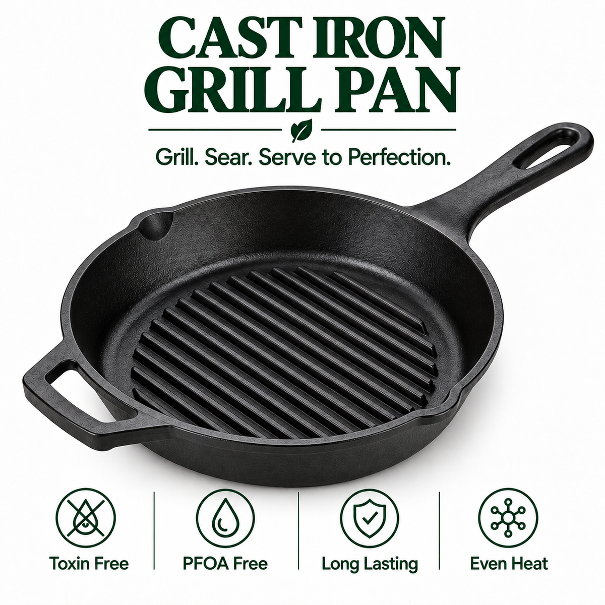 Cast Iron Grill Pan | Heavy-Duty Ribbed Grill & Searing Pan