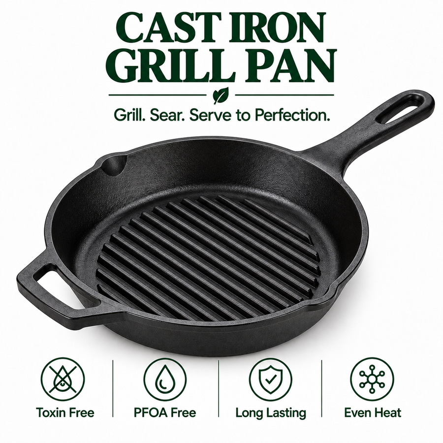 Cast Iron Grill Pan | Heavy-Duty Ribbed Grill & Searing Pan