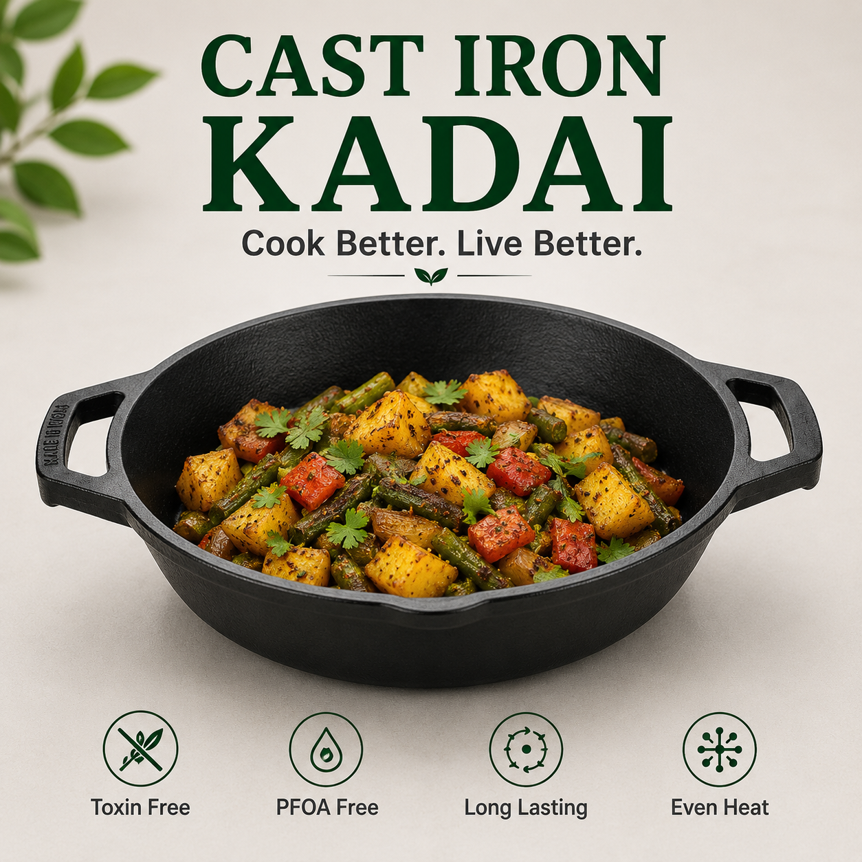 Cast Iron Kadai 10 Inches | Heavy-Duty Traditional Iron Cooking Kadai