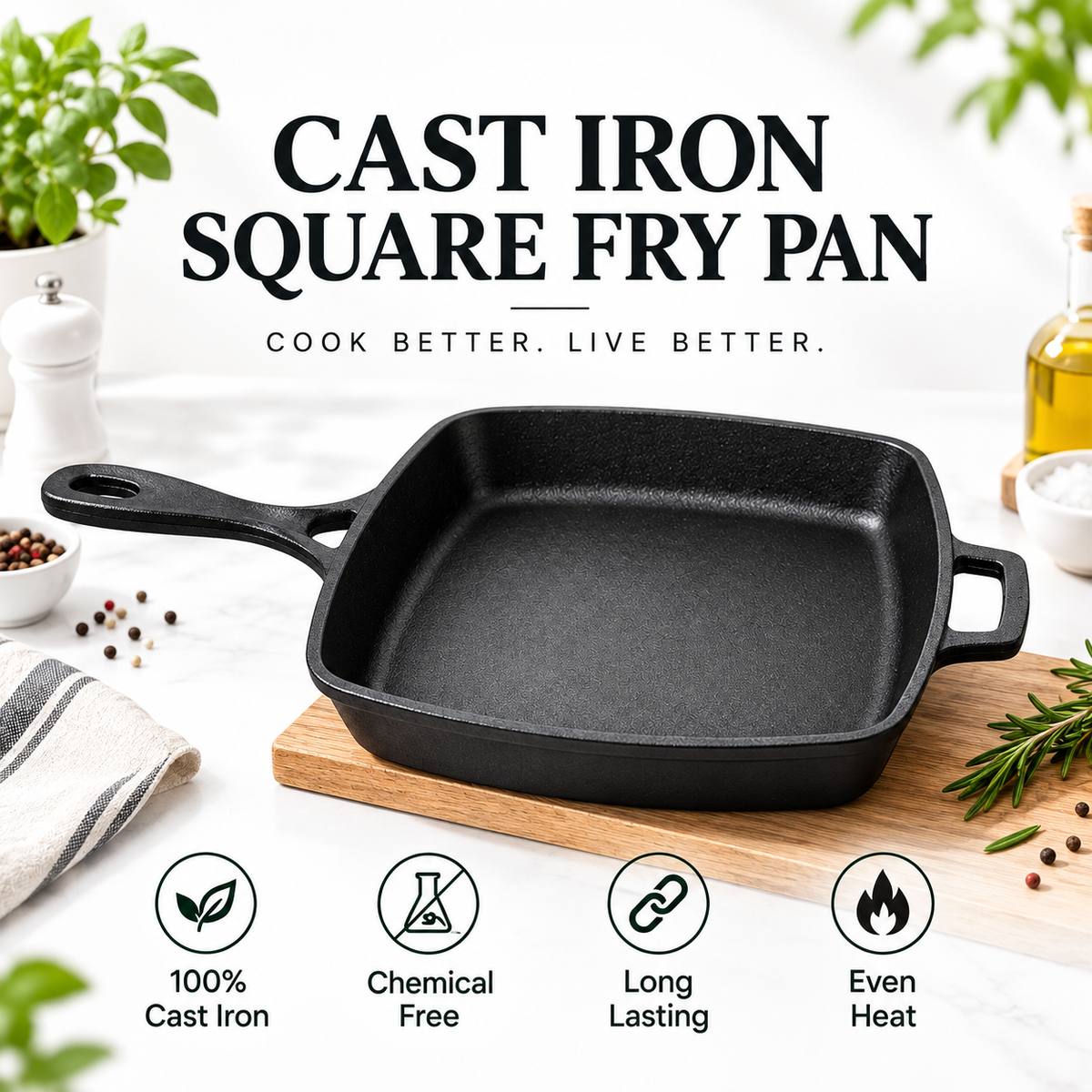 Cast Iron Square Fry Pan 25cm