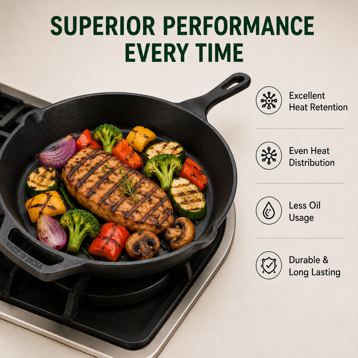 Cast Iron Grill Pan | Heavy-Duty Ribbed Grill & Searing Pan