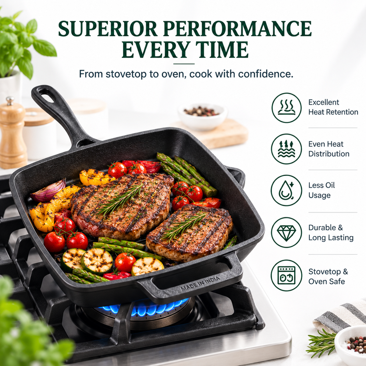 Cast Iron Square Fry Pan 25cm