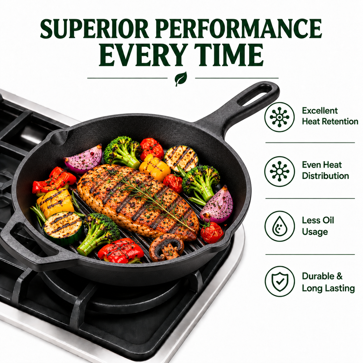 Cast Iron Grill Pan | Heavy-Duty Ribbed Grill & Searing Pan