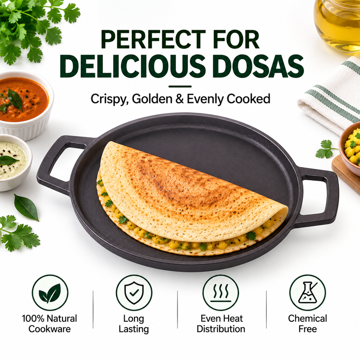 Cast Iron Dosa Tawa Short Handle 28cm