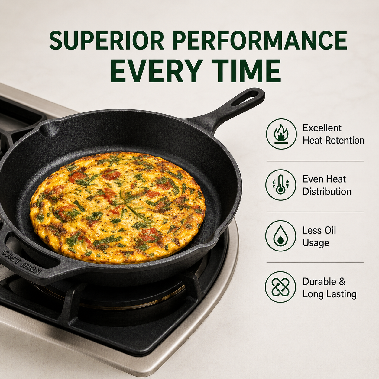 Cast Iron Fry Pan 10 Inches | Heavy-Duty Cast Iron Cooking Pan