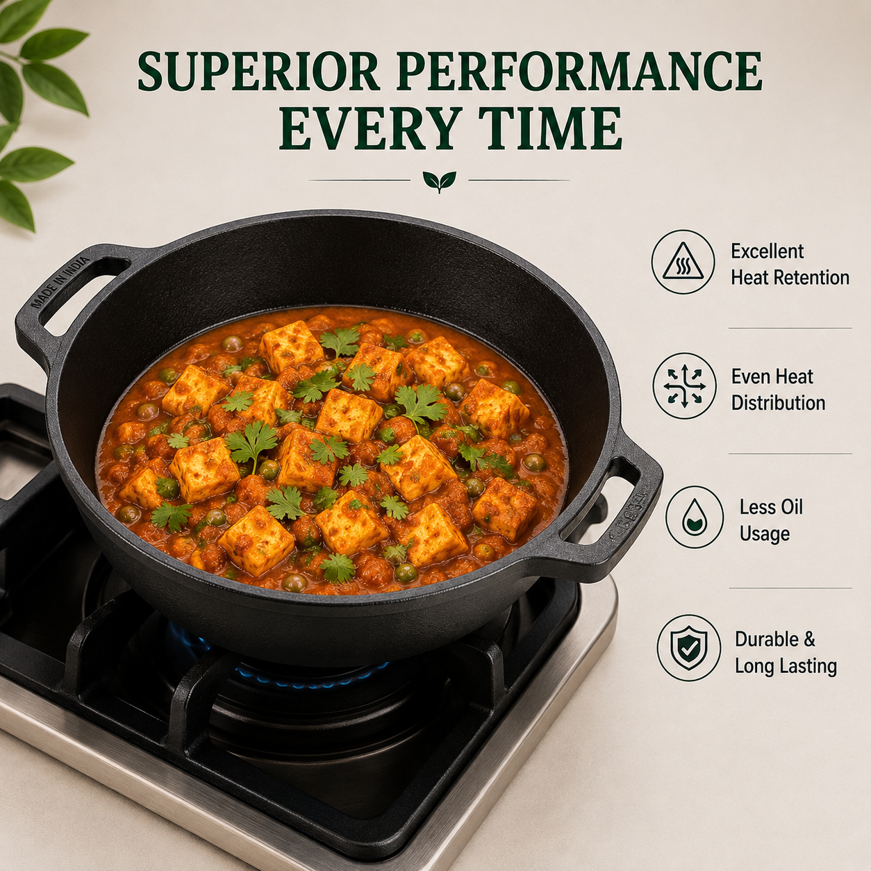 Cast Iron Kadai 10 Inches | Heavy-Duty Traditional Iron Cooking Kadai