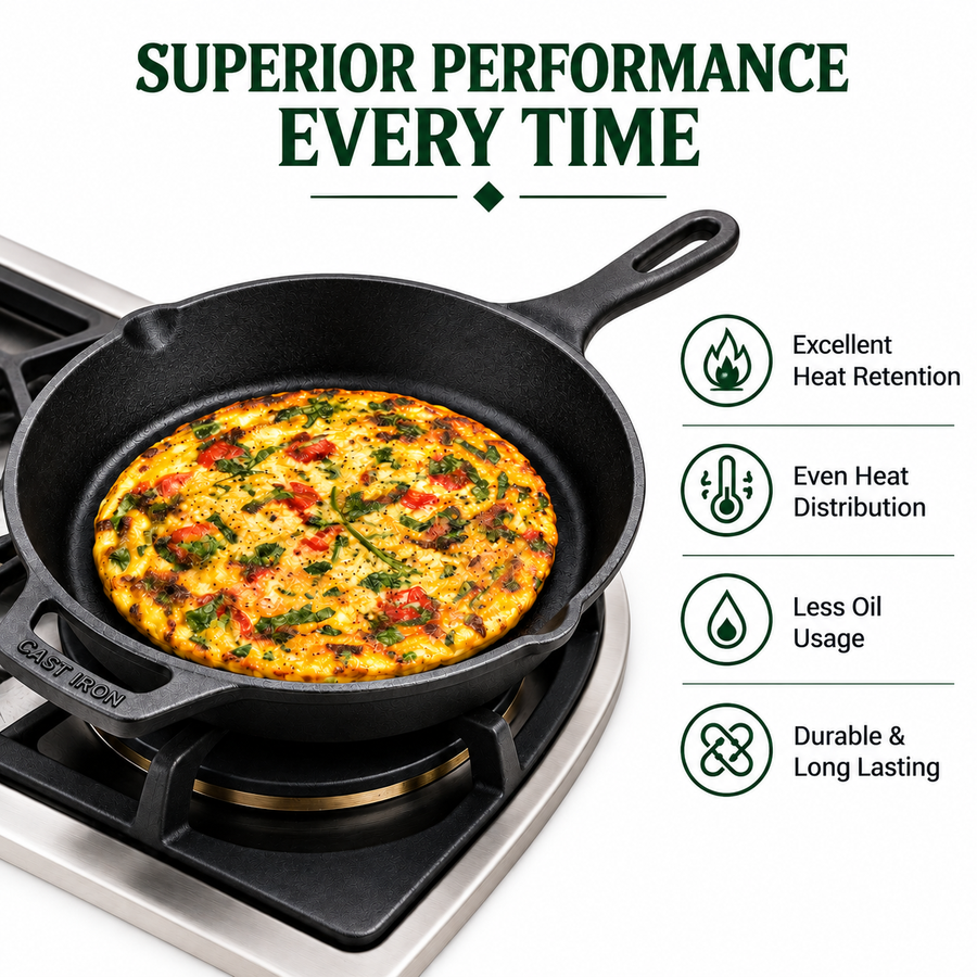 Cast Iron Fry Pan 10 Inches | Heavy-Duty Cast Iron Cooking Pan