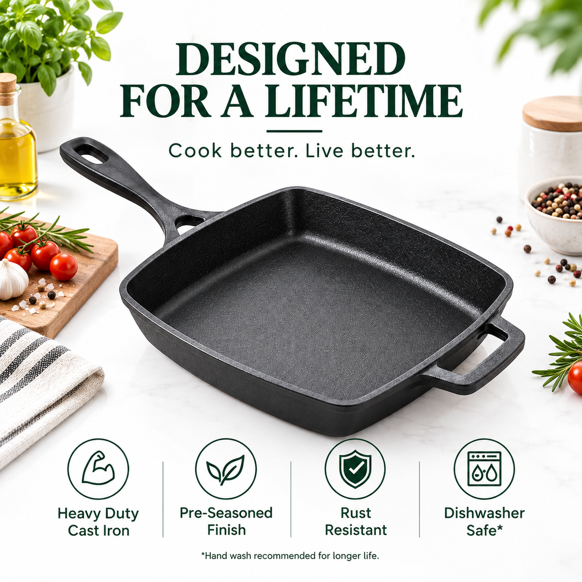 Cast Iron Square Fry Pan 25cm