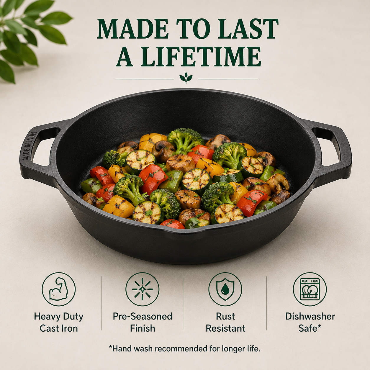 Cast Iron Kadai 10 Inches | Heavy-Duty Traditional Iron Cooking Kadai