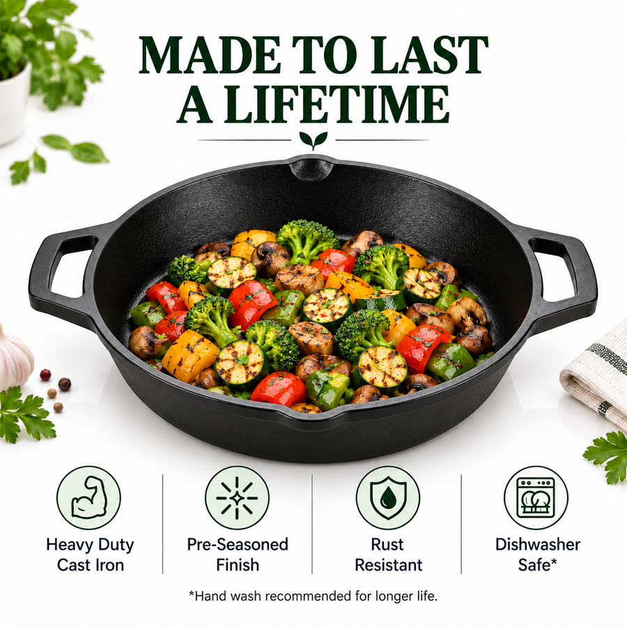 Cast Iron Kadai 10 Inches | Heavy-Duty Traditional Iron Cooking Kadai