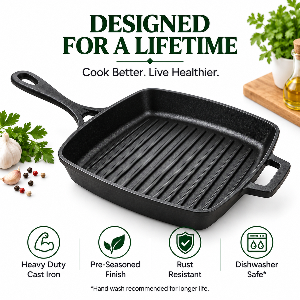 Cast Iron Square Grill pan 25cm