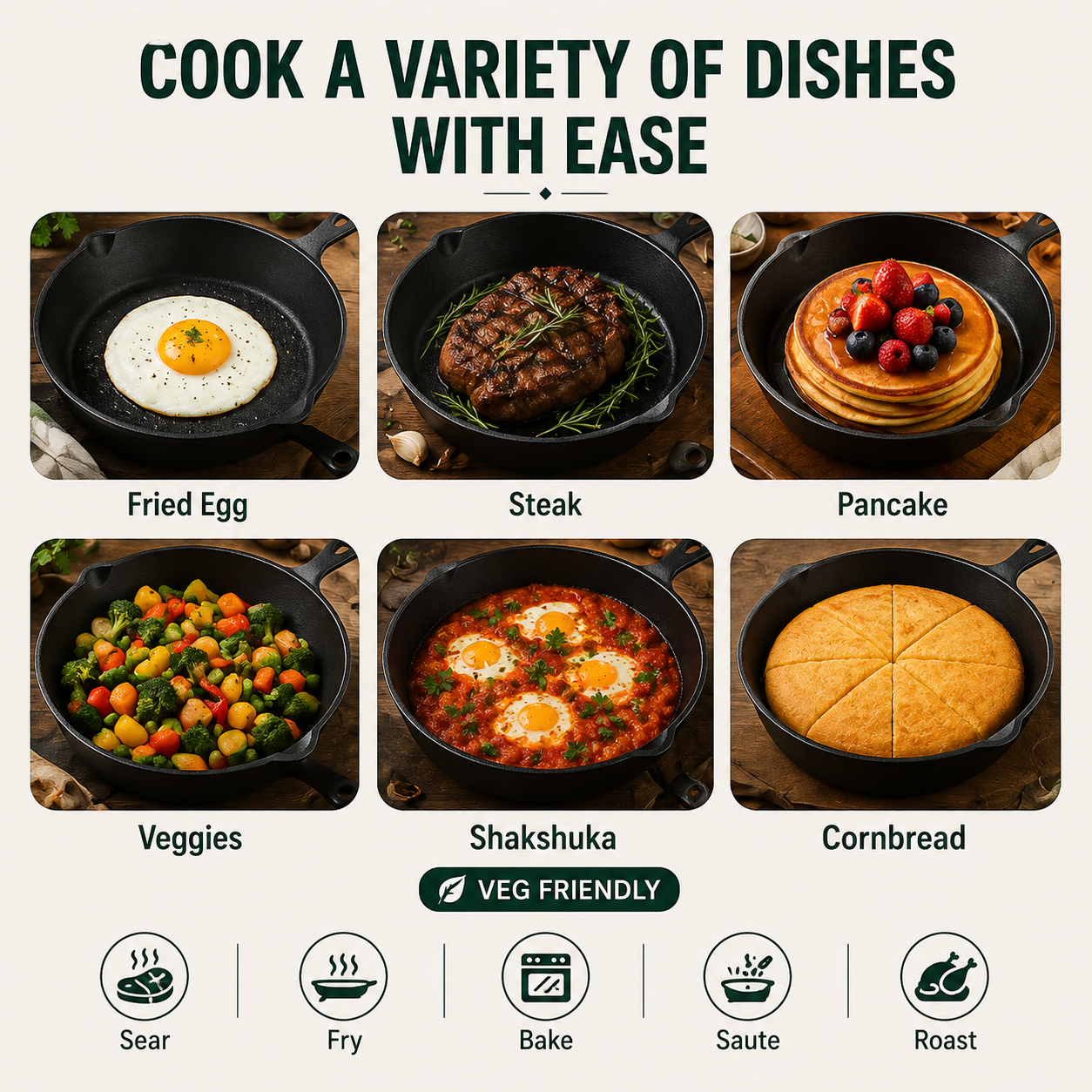 Cast Iron Fry Pan 8 Inches - Heavy-Duty Pre-Seasoned Cooking Pan