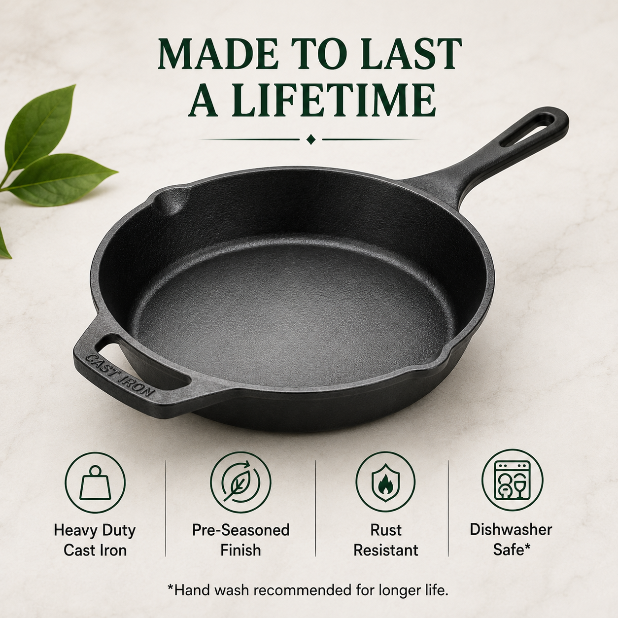 Cast Iron Fry Pan 10 Inches | Heavy-Duty Cast Iron Cooking Pan