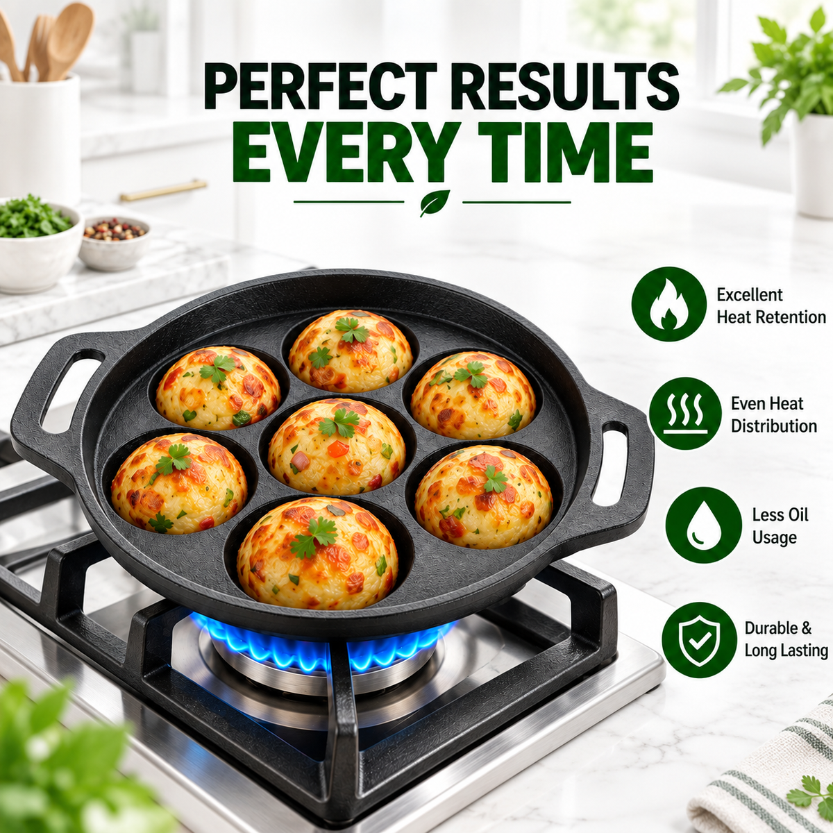 Cast Iron Appam Patra [9 Pit] - 100% Natural & Non-Stick | Pre-Seasoned Oil | Made In India