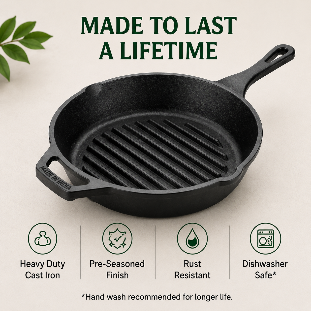 Cast Iron Grill Pan | Heavy-Duty Ribbed Grill & Searing Pan