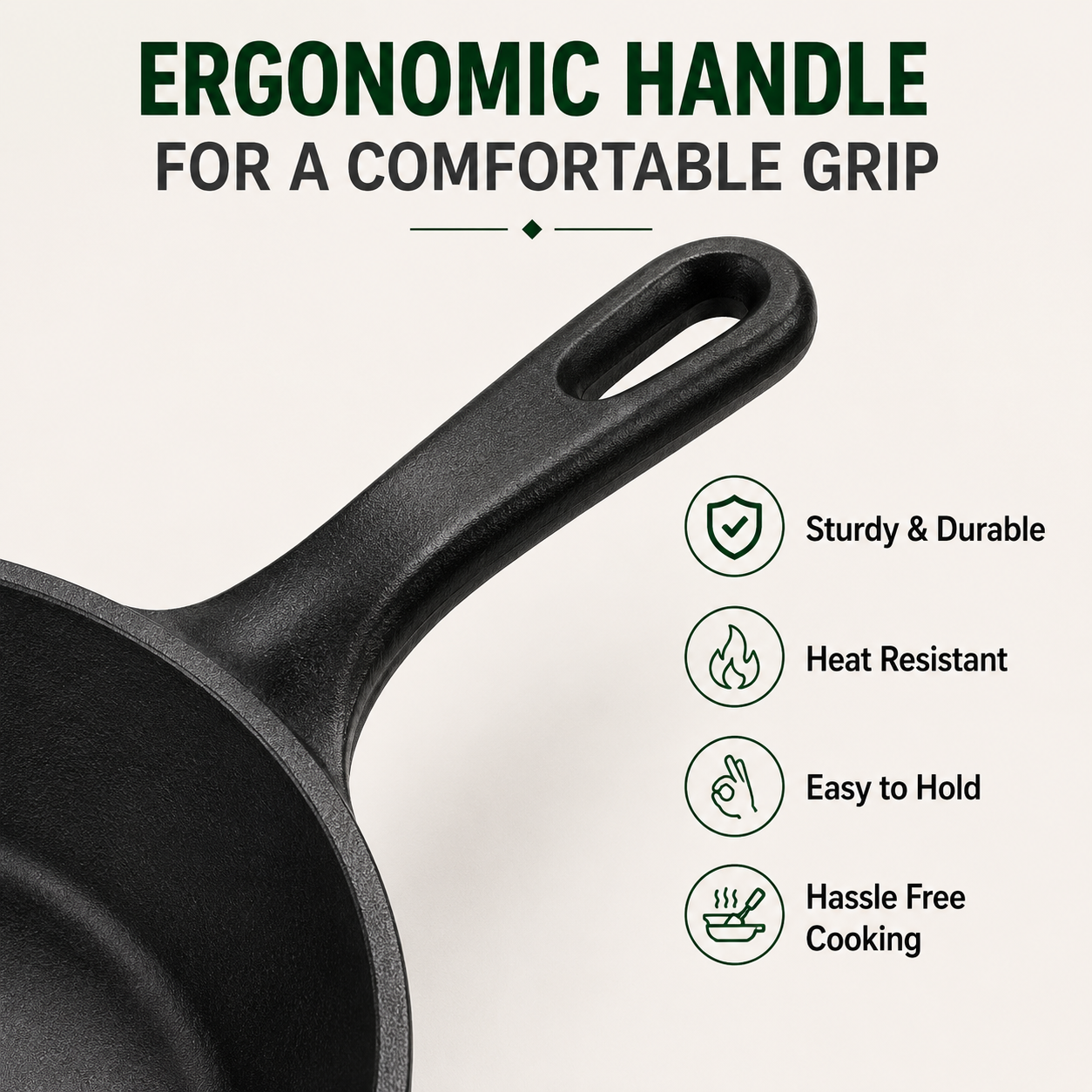 Cast Iron Fry Pan 8 Inches - Heavy-Duty Pre-Seasoned Cooking Pan