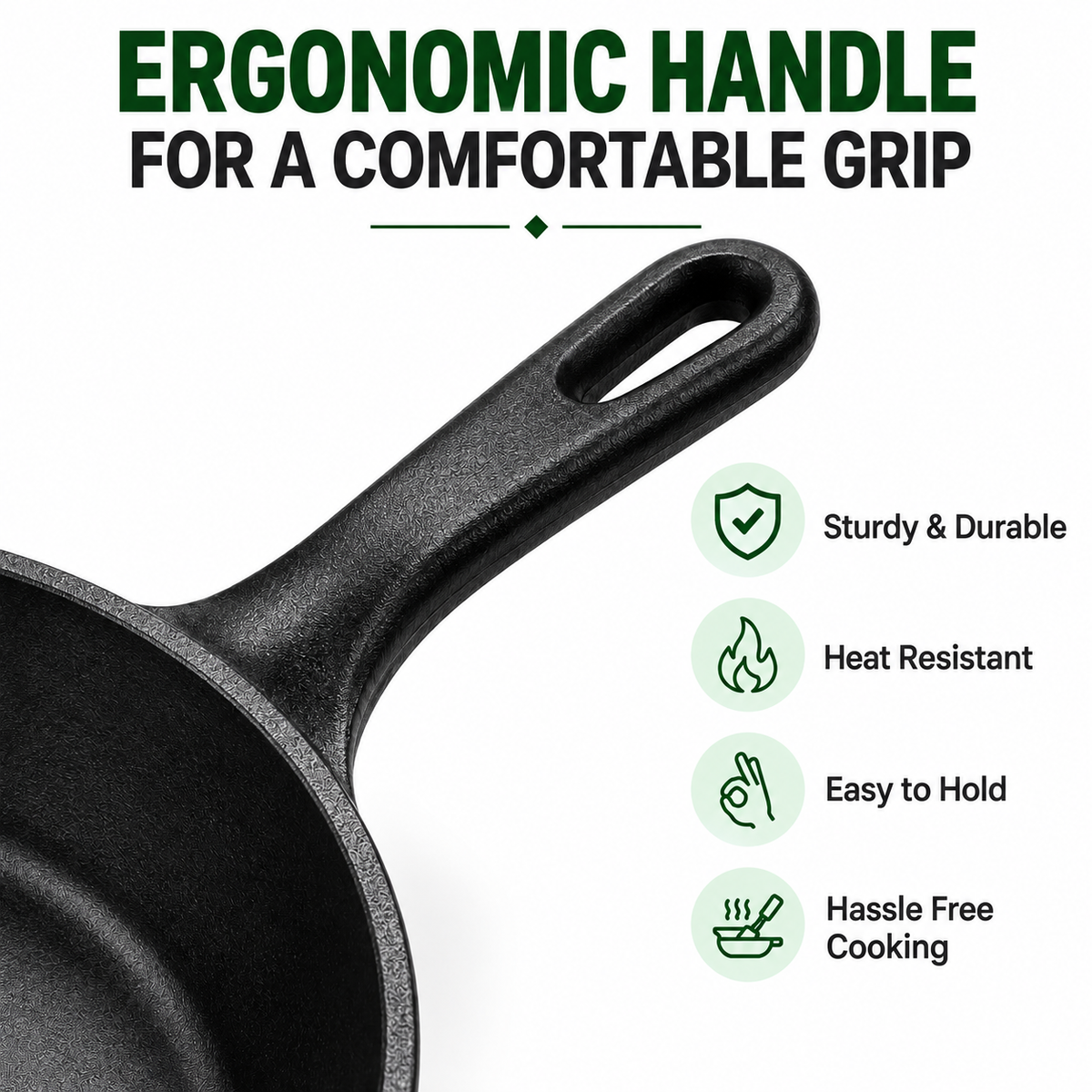 Cast Iron Fry Pan 8 Inches - Heavy-Duty Pre-Seasoned Cooking Pan