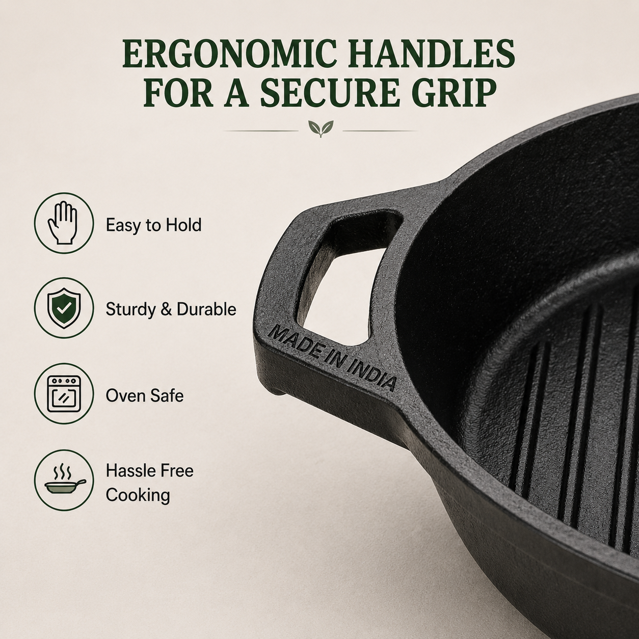 Cast Iron Grill Kadai 10 Inches | Heavy-Duty Ribbed Cast Iron Grill Pan