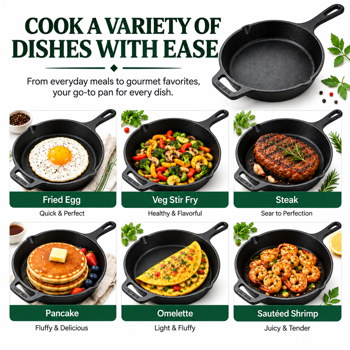 Cast Iron Fry Pan 10 Inches | Heavy-Duty Cast Iron Cooking Pan