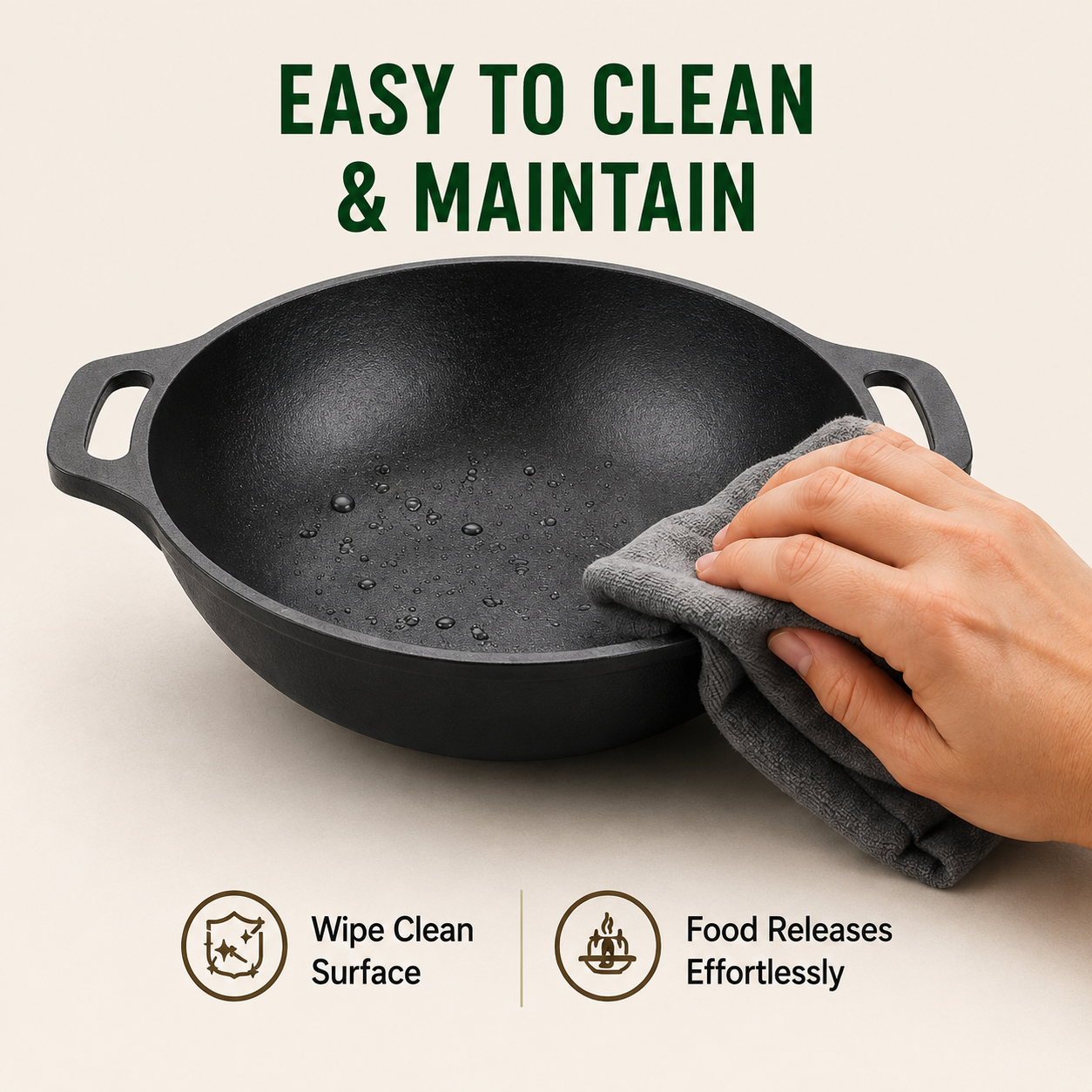 Cast Iron Kadai 10 Inches | Wide Heavy-Duty Iron Cooking Kadai