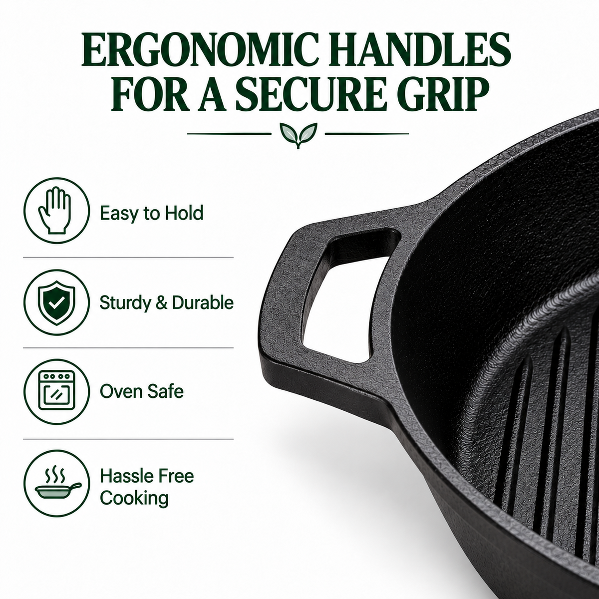 Cast Iron Grill Kadai 10 Inches | Heavy-Duty Ribbed Cast Iron Grill Pan