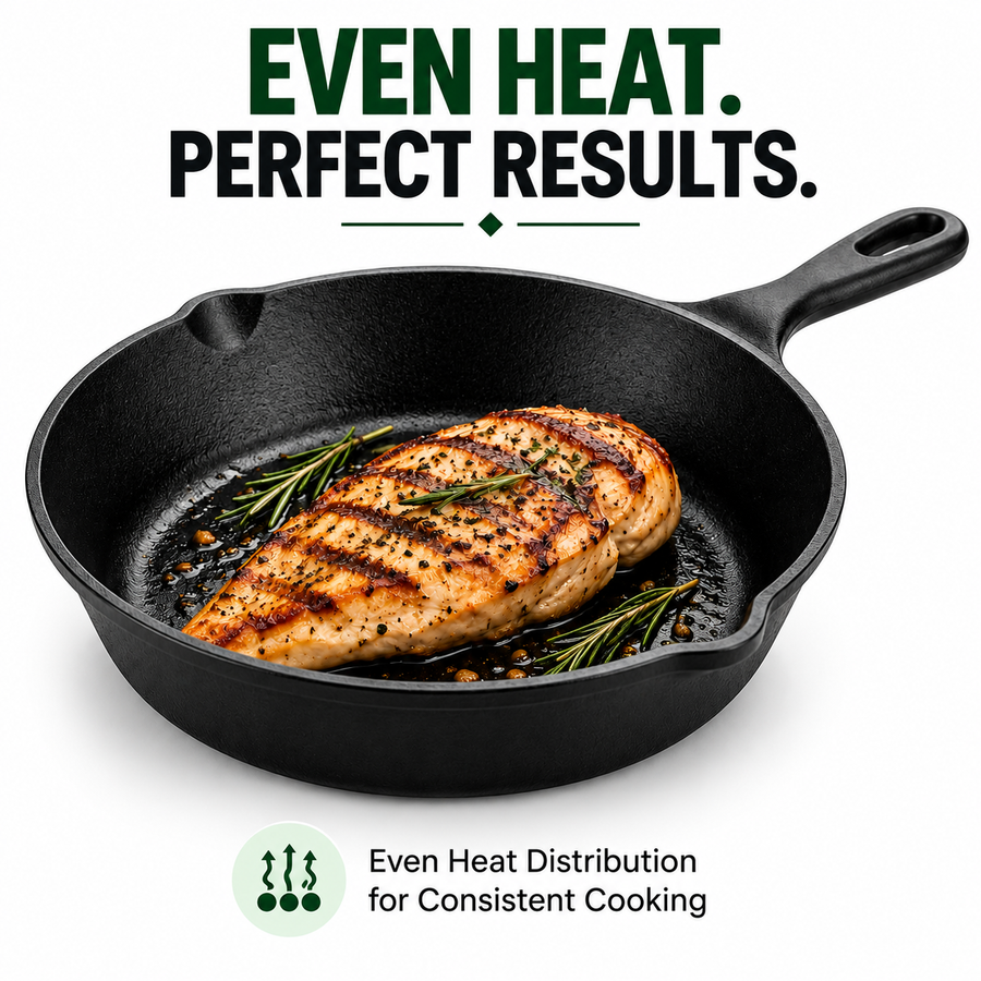 Cast Iron Fry Pan 8 Inches - Heavy-Duty Pre-Seasoned Cooking Pan
