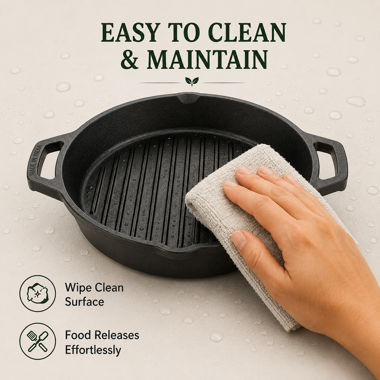 Cast Iron Grill Kadai 10 Inches | Heavy-Duty Ribbed Cast Iron Grill Pan