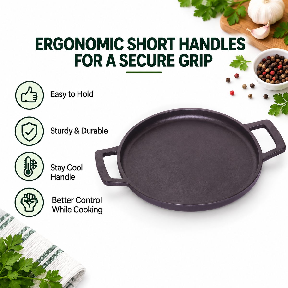 Cast Iron Dosa Tawa Short Handle 28cm