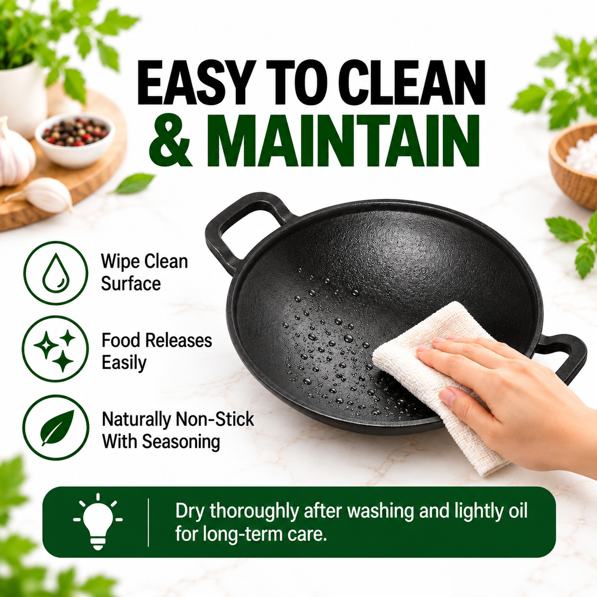 Cast Iron Appachetty - 20CM - 100% Natural & Non-Stick | Pre-Seasoned Oil | Made In India