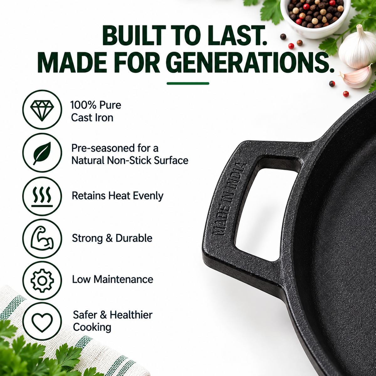 Cast Iron Dosa Tawa Short Handle 28cm
