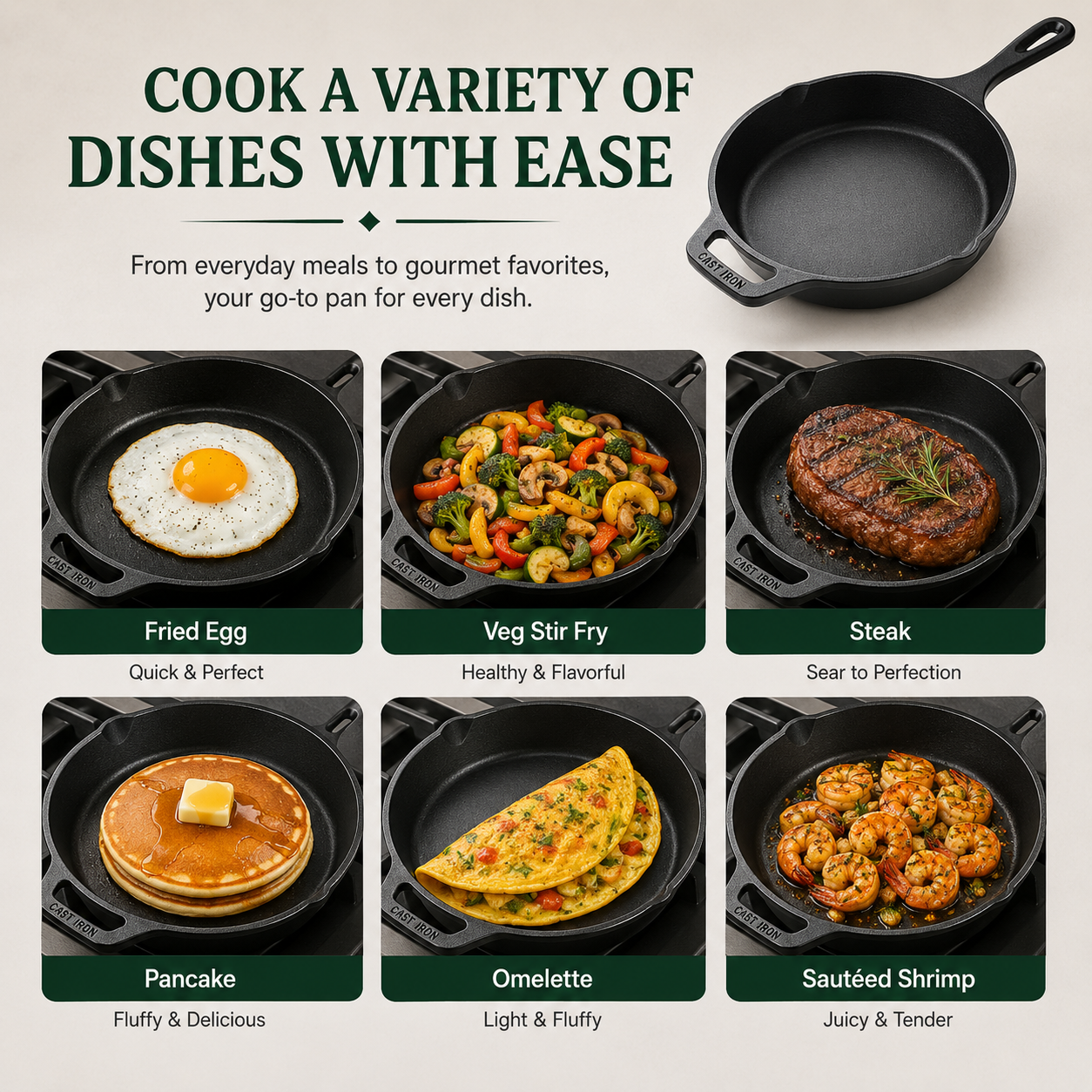 Cast Iron Fry Pan 10 Inches | Heavy-Duty Cast Iron Cooking Pan