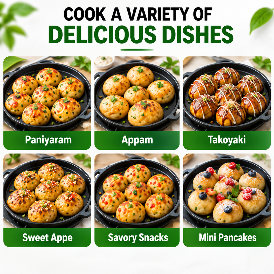 Cast Iron Appam Patra [12 Pit] - 100% Natural & Non-Stick | Pre-Seasoned Oil | Made In India