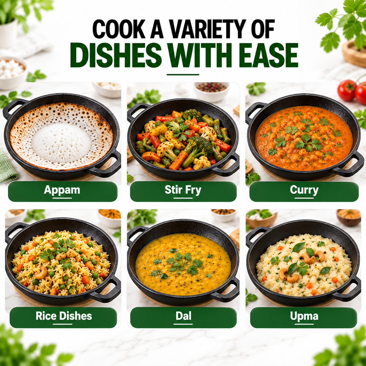 Cast Iron Appachetty - 20CM - 100% Natural & Non-Stick | Pre-Seasoned Oil | Made In India