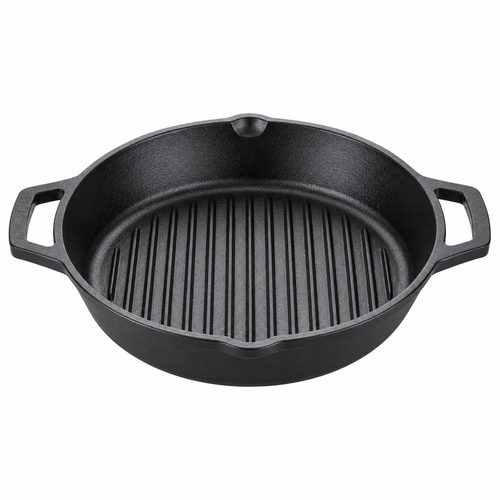Cast Iron Grill Kadai 10 Inches | Heavy-Duty Ribbed Cast Iron Grill Pan