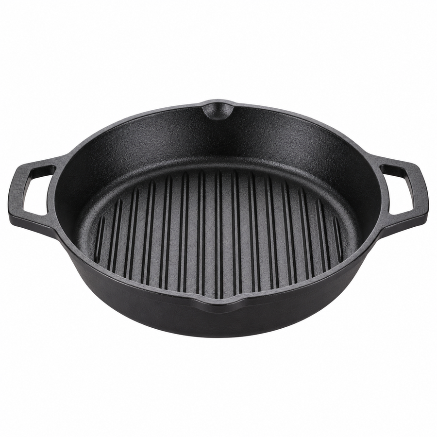 Cast Iron Grill Kadai 10 Inches | Heavy-Duty Ribbed Cast Iron Grill Pan